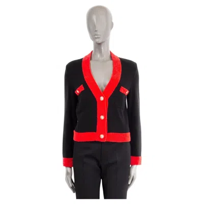 Pre-owned Chanel Black & Red Cashmere Blend 2019 19k Cropped Knit Jacket 36 Xs