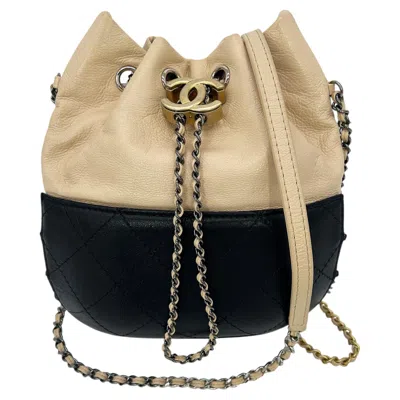 Pre-owned Chanel Black And Tan Leather Gabrielle Bucket Shoulder Bag Rare Color