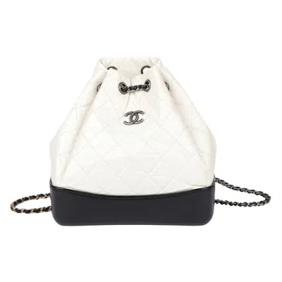 Pre-owned Chanel Black & White Calfskin Leather Gabrielle Backpack