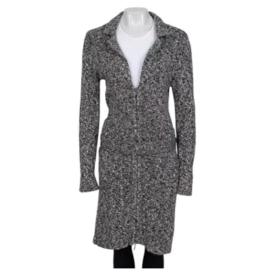 Pre-owned Chanel Black And White Cashmere Long Cardigan Sz. 40 With Zip Closure
