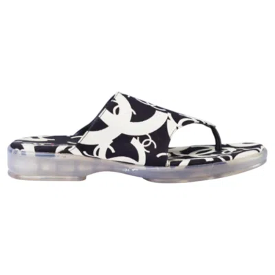 Pre-owned Chanel Black & White Cc Logo Canvas Slide Sandals - '00s