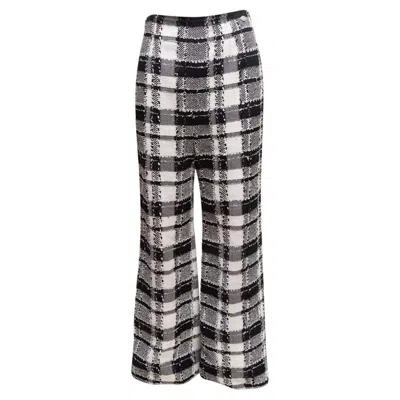 Pre-owned Chanel Black & White  Embellished Plaid Tweed Trousers Size Fr 38