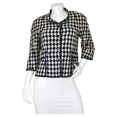 Pre-owned Chanel Black & White Houndstooth Tweed Jacket Circa 2008