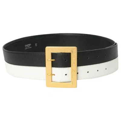 Pre-owned Chanel Black And White Leather Belt Spring-summer Collection, 1995