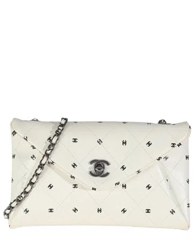 Pre-owned Chanel Black & White Leather Cc Logo Envelope Clutch With Chain (authentic  Pre-loved)