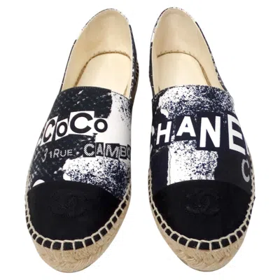Pre-owned Chanel Black & White Printed Canvas Grosgrain 31 Rue Cambon Espadrilles