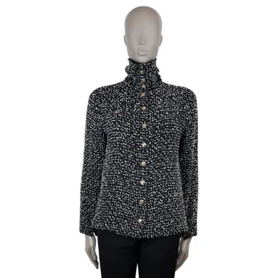 Pre-owned Chanel Black & White Silk Blend 20k High Neck Tweed Jacket 40 M