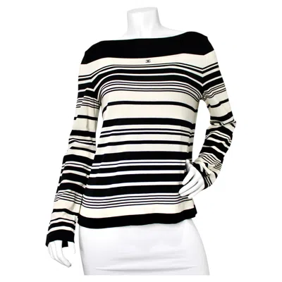 Pre-owned Chanel Black & White Striped Cotton Sweater Circa 1990s