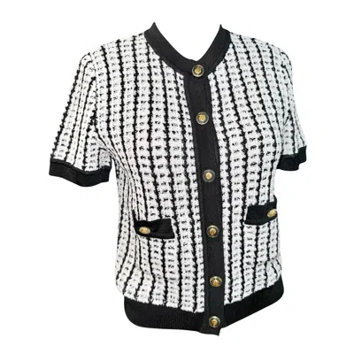 Pre-owned Chanel Black And White Tweed Short Sleeves Cardigan Jacket