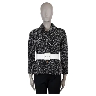 Pre-owned Chanel Black & White Wool 19c La Pausa Belted Tweed Jacket 40 M