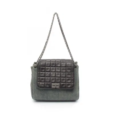 Pre-owned Chanel Black Blue Denim Leather Shoulder Bag ()
