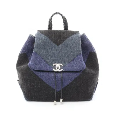 Pre-owned Chanel Black Blue Green Leather Fabric Backpack Handbag ()