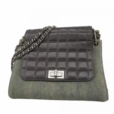 Pre-owned Chanel Black Blue Leather Denim Shoulder Bag () In Multi