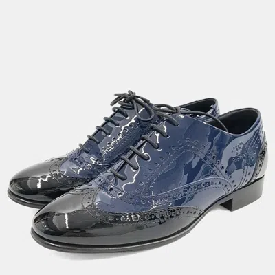 Pre-owned Chanel Black Blue Patent Leather Loafers Eu 36