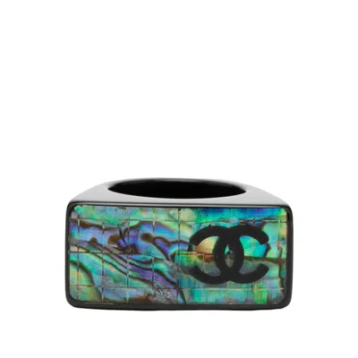 Pre-owned Chanel Black Blue Plastic Band Ring () In Multi