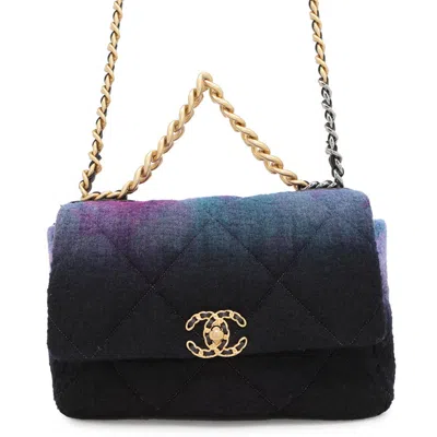 Pre-owned Chanel Black Blue Purple Wool Handbag Shoulder Bag ()