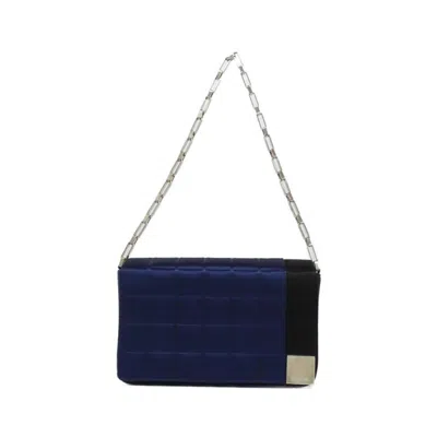 Pre-owned Chanel Black Blue Satin Shoulder Bag () In Multi