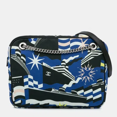 Pre-owned Chanel Black Blue Small Canvas La Pausa Bay Camera Bag