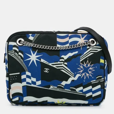 Pre-owned Chanel Black Blue Small Canvas La Pausa Bay Camera Bag