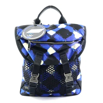 Pre-owned Chanel Black Blue White Nylon Backpack () In Black, Blue, White