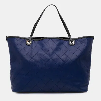 Pre-owned Chanel Black Blue Xl Quilted Caviar Shopping Fever Tote