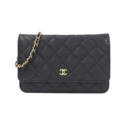Pre-owned Chanel Black Bordeaux Canvas Chain/shoulder Wallet ()