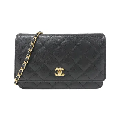 Pre-owned Chanel Black Bordeaux Grained Calfskin Chain/shoulder Wallet ()
