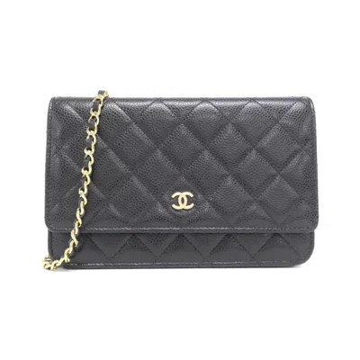 Pre-owned Chanel Black Bordeaux Grained Calfskin Chain/shoulder Wallet ()