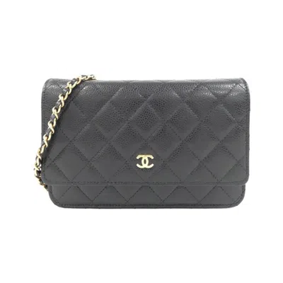 Pre-owned Chanel Black Bordeaux Grained Calfskin Chain/shoulder Wallet () In Multi