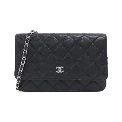 Pre-owned Chanel Black Bordeaux Grained Calfskin Chain/shoulder Wallet () In Multi