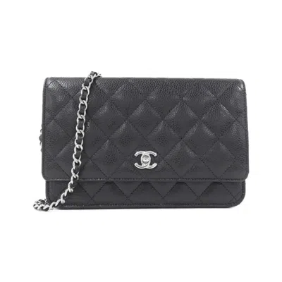 Pre-owned Chanel Black Bordeaux Grained Calfskin Chain/shoulder Wallet () In Multi
