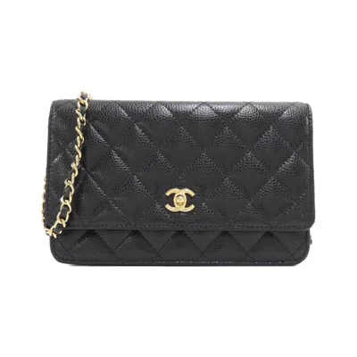 Pre-owned Chanel Black Bordeaux Grained Calfskin Chain/shoulder Wallet () In Multi