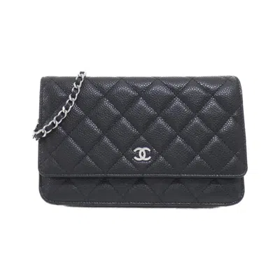 Pre-owned Chanel Black Bordeaux Grained Calfskin Chain/shoulder Wallet () In Multi