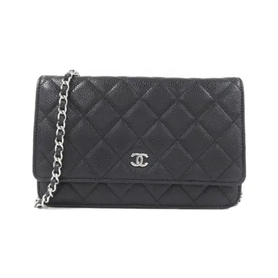 Pre-owned Chanel Black Bordeaux Grained Calfskin Chain/shoulder Wallet () In Multi