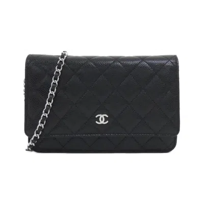 Pre-owned Chanel Black Bordeaux Grained Calfskin Chain/shoulder Wallet () In Multi