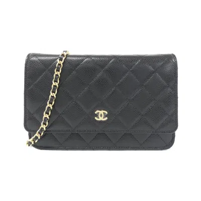 Pre-owned Chanel Black Bordeaux Grained Calfskin Chain/shoulder Wallet () In Multi