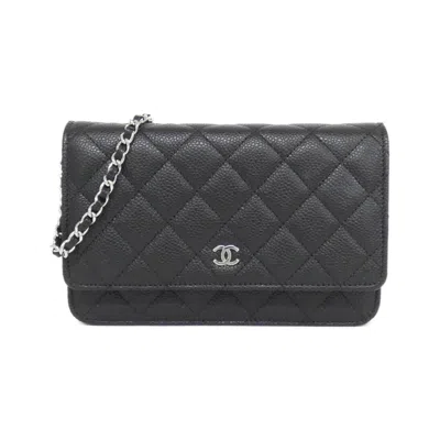 Pre-owned Chanel Black Bordeaux Grained Calfskin Chain/shoulder Wallet () In Multi