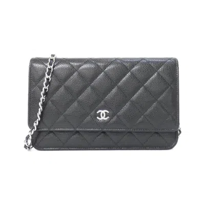 Pre-owned Chanel Black Bordeaux Grained Calfskin Chain/shoulder Wallet () In Multi