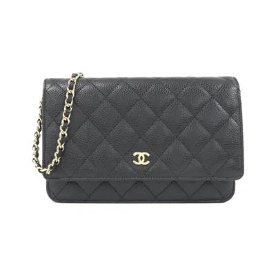 Pre-owned Chanel Black Bordeaux Grained Calfskin Chain/shoulder Wallet () In Black, Bordeaux
