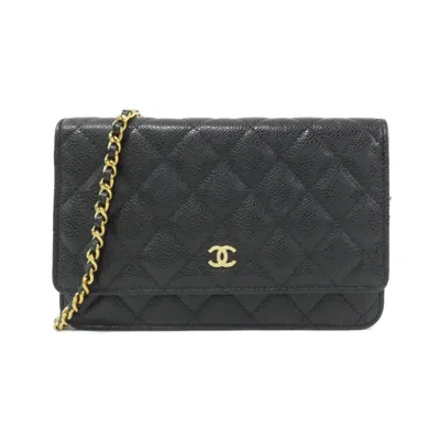 Pre-owned Chanel Black Bordeaux Grained Calfskin Chain/shoulder Wallet () In Black, Bordeaux