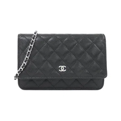 Pre-owned Chanel Black Bordeaux Grained Calfskin Chain/shoulder Wallet () In Black, Bordeaux