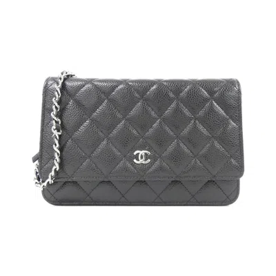 Pre-owned Chanel Black Bordeaux Grained Calfskin Chain/shoulder Wallet () In Black, Bordeaux