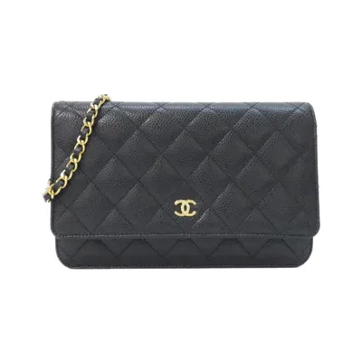 Pre-owned Chanel Black Bordeaux Grained Calfskin Chain/shoulder Wallet () In Multi