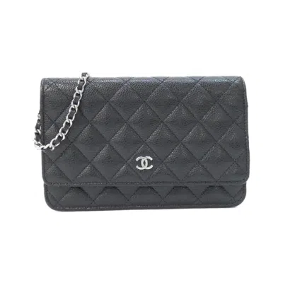 Pre-owned Chanel Black Bordeaux Grained Calfskin Chain/shoulder Wallet () In Multi