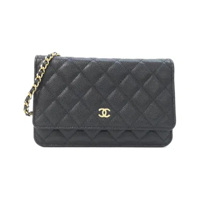 Pre-owned Chanel Black Bordeaux Grained Calfskin Chain/shoulder Wallet () In Multi