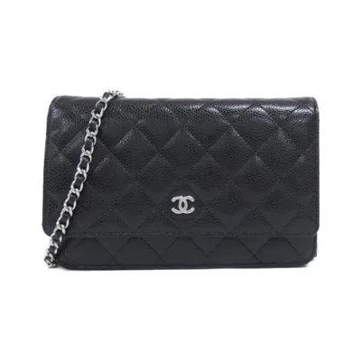 Pre-owned Chanel Black Bordeaux Grained Calfskin Chain/shoulder Wallet () In Multi