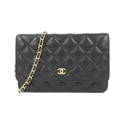 Pre-owned Chanel Black Bordeaux Grained Calfskin Chain/shoulder Wallet () In Multi