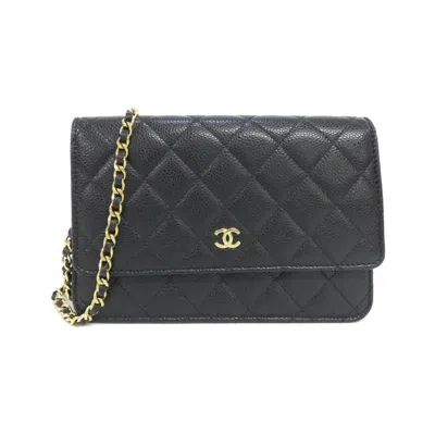 Pre-owned Chanel Black Bordeaux Grained Calfskin Chain/shoulder Wallet () In Multi