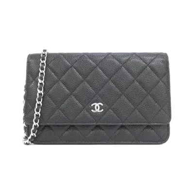 Pre-owned Chanel Black Bordeaux Grained Calfskin Chain/shoulder Wallet () In Multi