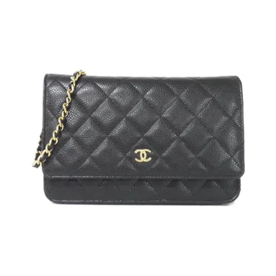 Pre-owned Chanel Black Bordeaux Grained Calfskin Chain/shoulder Wallet () In Multi